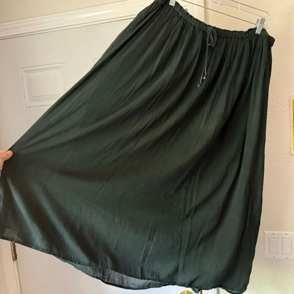 TOKYO DENIM BANK black‎ cotton gauze sheer lined elastic waist midi skirt